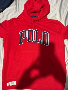 Polo by Ralph Lauren Red Hooded Sweatshirt with Navy Label